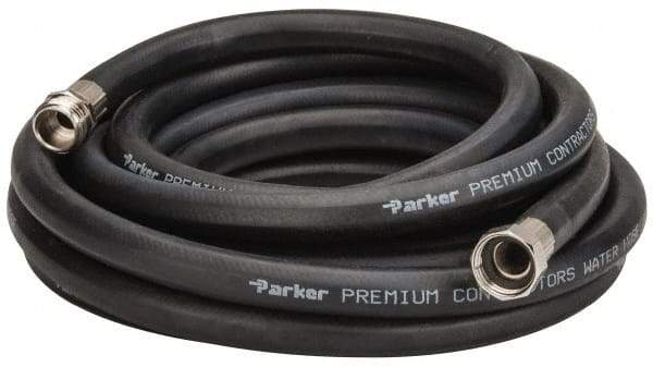 Parker - 25' Long Water Hose - 5/8" Diam, 3/4" GHT, Rubber, 125 psi, Black - Best Tool & Supply