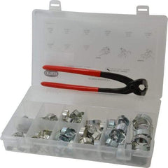 Oetiker - 124 Piece, 5/16 to 1" Diam, 2-Ear Service Clamp Kit - 123 Clamps & 1 Zinc Plated Side Jaw Pincers - Best Tool & Supply