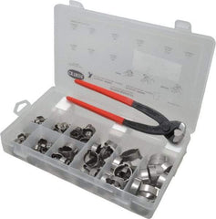 Oetiker - 124 Piece, 5/16 to 1" Diam, 2-Ear Service Clamp Kit - 123 Clamps & 1 Stainless Steel Standard Jaw Pincer - Best Tool & Supply