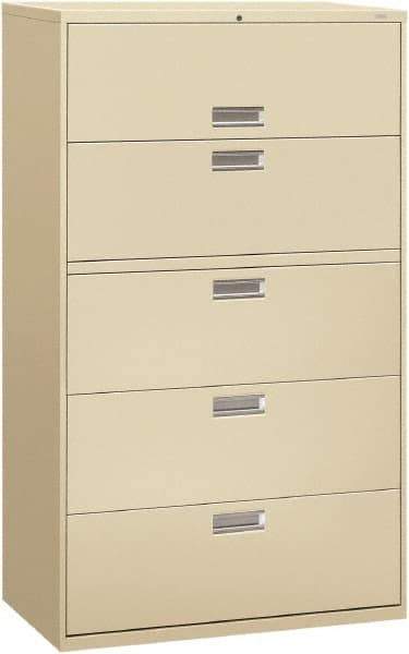 Hon - 42" Wide x 67" High x 19-1/4" Deep, 5 Drawer Roll-Out, Roll-Out Posting - Steel, Putty - Best Tool & Supply