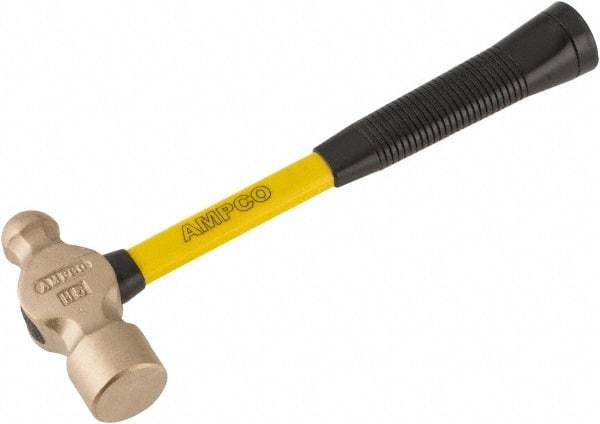 Ampco - 2-1/4 Lb Head Aluminum Bronze Ball Pein Hammer - 14" Fiberglass Handle with Grip, 1-3/4" Face Diam, 14" OAL - Best Tool & Supply