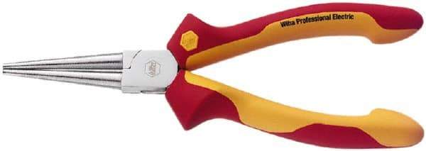 Wiha - 6-5/16" OAL, 1-11/16" Jaw Length x 11/16" Jaw Width, Long Nose Side Cutting Insulated Pliers - Serrated Jaw, Round Nose Head - Best Tool & Supply