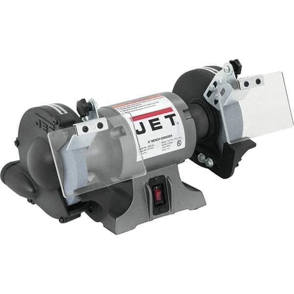 Jet - 6" Wheel Diam x 3/4" Wheel Width, 1/2 hp Grinder - 1/2" Arbor Hole Diam, 1 Phase, 3,450 Max RPM, 115 Volts - Best Tool & Supply