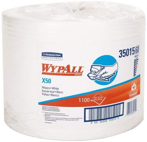 WypAll - X50 Dry Shop Towel/Industrial Wipes - Jumbo Roll, 13-3/8" x 9-3/4" Sheet Size, White - Best Tool & Supply