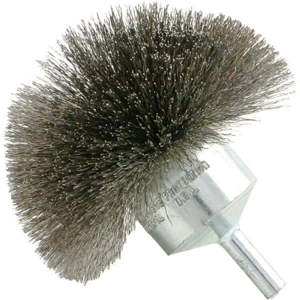 Brush Research Mfg. - 4" Brush Diam, Crimped, Flared End Brush - 1/4" Diam Steel Shank, 20,000 Max RPM - Best Tool & Supply