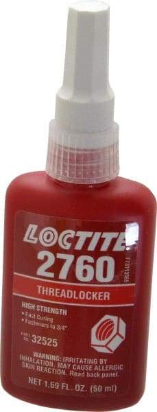 Loctite - 50 mL Bottle, Red, High Strength Liquid Threadlocker - Series 2760, 24 hr Full Cure Time, Hand Tool, Heat Removal - Best Tool & Supply