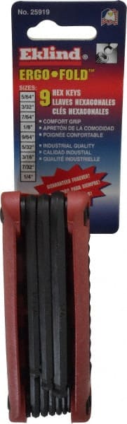 Eklind - 9 Piece Fold-Up Ball End Hex Key Set - Exact Industrial Supply