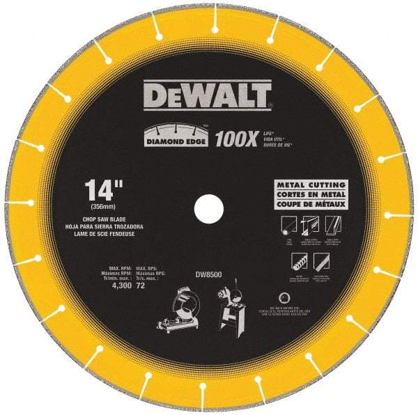 DeWALT - 14" Diam, 1" Arbor Hole Diam, 20 Tooth Wet & Dry Cut Saw Blade - Diamond-Tipped, Standard Round Arbor - Best Tool & Supply