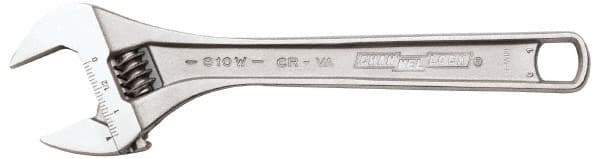 Channellock - 1-3/8" Jaw Capacity, 8" Standard Adjustable Wrench - Chrome Vanadium Steel, Chrome Finish - Best Tool & Supply