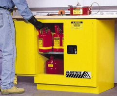 Justrite - 2 Door, 1 Shelf, Yellow Steel Under the Counter Safety Cabinet for Flammable and Combustible Liquids - 35" High x 35" Wide x 22" Deep, Manual Closing Door, 22 Gal Capacity - Best Tool & Supply