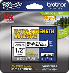 Brother - 1/2" Wide x 314.4" Long, White Plastic/Paper Tape Cassette - For Label Maker - Best Tool & Supply