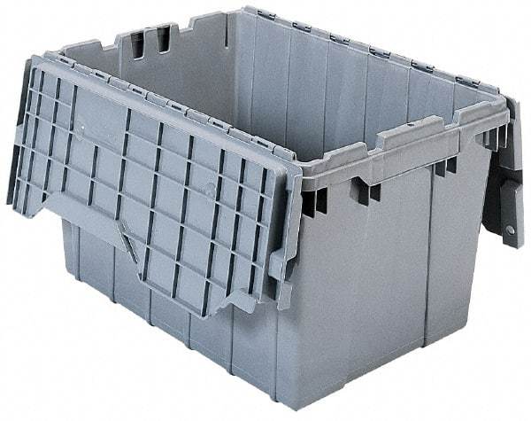 Akro-Mils - 1.12 Cu Ft, 35 Lb Load Capacity Gray Polyethylene Attached-Lid Container - Stacking, Nesting, 21-1/2" Long x 15" Wide x 9" High, Lid Included - Best Tool & Supply