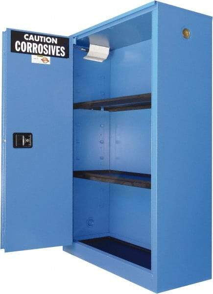 Securall Cabinets - 2 Door, 2 Shelf, Blue Steel Standard Safety Cabinet for Corrosive Chemicals - 65" High x 43" Wide x 18" Deep, Sliding Door, 3 Point Key Lock, 45 Gal Capacity - Best Tool & Supply