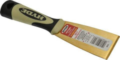 Hyde Tools - 2" Wide Brass Putty Knife - Stiff, Cushioned Grip Polypropylene Handle, 8" OAL - Best Tool & Supply