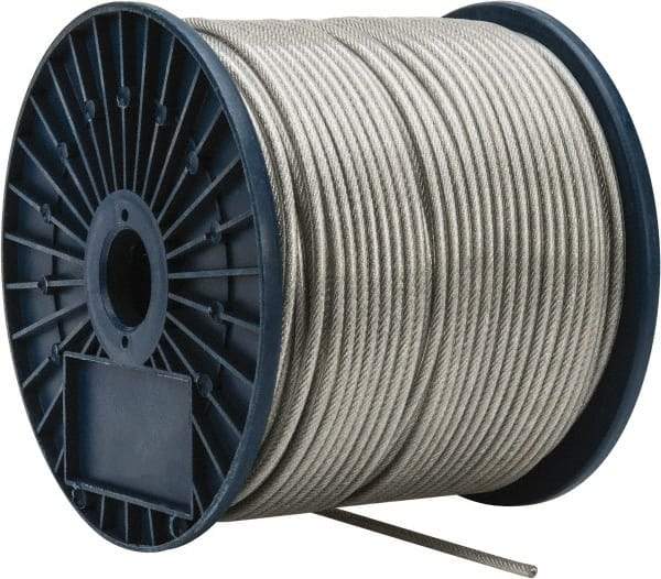 Value Collection - 3/16" x 3/32" Diam, Aircraft Cable - 920 Lb Breaking Strength, 7 x 7 Strand Core, Vinyl Coating - Best Tool & Supply