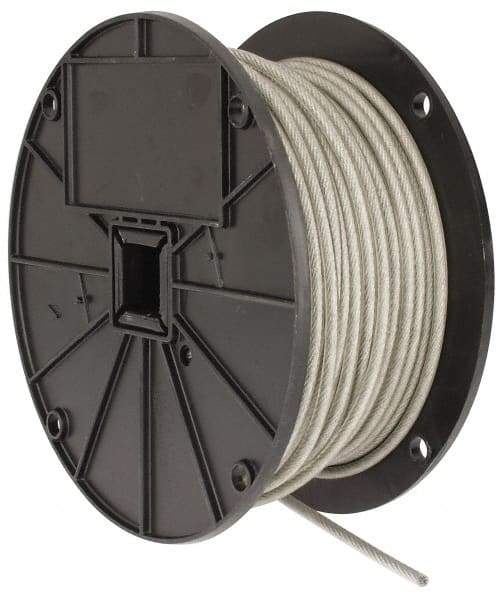 Value Collection - 3/16" x 3/32" Diam, Aircraft Cable - 920 Lb Breaking Strength, 7 x 7 Strand Core, Vinyl Coating - Best Tool & Supply