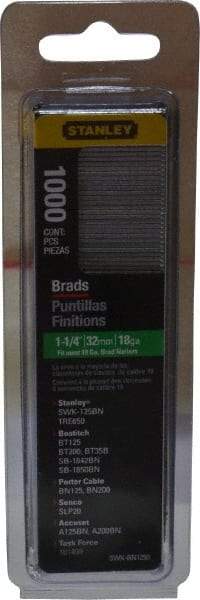 Stanley - 18 Gauge 1-1/4" Long Brad Nails for Power Nailers - Steel, Galvanized Finish, Straight Stick Collation, Brad Head, Chisel Point - Best Tool & Supply