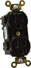 Leviton - 125 VAC, 15 Amp, 5-15R NEMA Configuration, Brown, Industrial Grade, Self Grounding Duplex Receptacle - 1 Phase, 2 Poles, 3 Wire, Flush Mount, Impact and Tamper Resistant - Best Tool & Supply