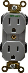 Leviton - 125 VAC, 15 Amp, 5-15R NEMA Configuration, Gray, Industrial Grade, Self Grounding Duplex Receptacle - 1 Phase, 2 Poles, 3 Wire, Flush Mount, Impact and Tamper Resistant - Best Tool & Supply