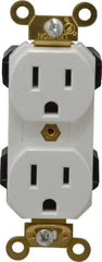 Leviton - 125 VAC, 15 Amp, 5-15R NEMA Configuration, White, Industrial Grade, Self Grounding Duplex Receptacle - 1 Phase, 2 Poles, 3 Wire, Flush Mount, Impact and Tamper Resistant - Best Tool & Supply