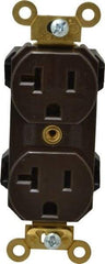 Leviton - 125 VAC, 20 Amp, 5-20R NEMA Configuration, Brown, Industrial Grade, Self Grounding Duplex Receptacle - 1 Phase, 2 Poles, 3 Wire, Flush Mount, Impact and Tamper Resistant - Best Tool & Supply