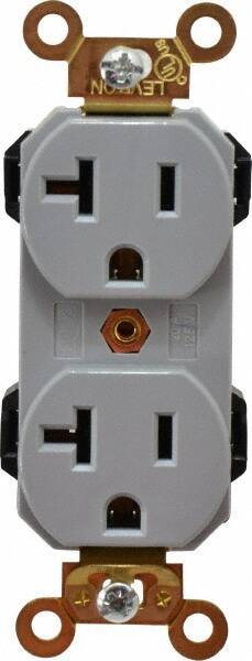 Leviton - 125 VAC, 20 Amp, 5-20R NEMA Configuration, Gray, Industrial Grade, Self Grounding Duplex Receptacle - 1 Phase, 2 Poles, 3 Wire, Flush Mount, Impact and Tamper Resistant - Best Tool & Supply