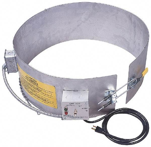 Made in USA - 9-1/4" Wide, 55 Gallon Wrap-Around Drum Heater - 120 Volt, to 800 Watts, 6.67 Amps, 0°F to 165°F Thermostat Rating - Best Tool & Supply