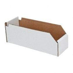 Made in USA - 12" Deep, White Corrugated Cardboard Hopper Shelf Bin - 4" High x 4" Wide x 12" Long - Best Tool & Supply