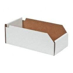 Made in USA - 12" Deep, White Corrugated Cardboard Hopper Shelf Bin - 4" High x 6" Wide x 12" Long - Best Tool & Supply