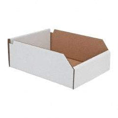 Made in USA - 12" Deep, White Corrugated Cardboard Hopper Shelf Bin - 4" High x 8" Wide x 12" Long - Best Tool & Supply