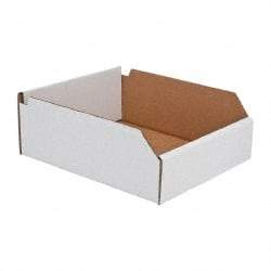 Made in USA - 12" Deep, White Corrugated Cardboard Hopper Shelf Bin - 4" High x 10" Wide x 12" Long - Best Tool & Supply