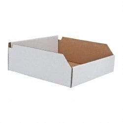 Made in USA - 12" Deep, White Corrugated Cardboard Hopper Shelf Bin - 4" High x 12" Wide x 12" Long - Best Tool & Supply