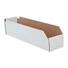 Made in USA - 18" Deep, White Corrugated Cardboard Hopper Shelf Bin - 4" High x 4" Wide x 18" Long - Best Tool & Supply