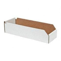 Made in USA - 18" Deep, White Corrugated Cardboard Hopper Shelf Bin - 4" High x 6" Wide x 18" Long - Best Tool & Supply