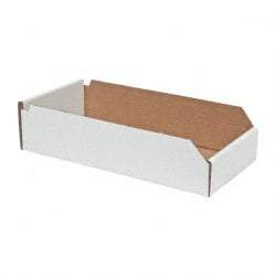 Made in USA - 18" Deep, White Corrugated Cardboard Hopper Shelf Bin - 4" High x 8" Wide x 18" Long - Best Tool & Supply