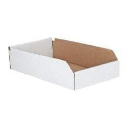 Made in USA - 18" Deep, White Corrugated Cardboard Hopper Shelf Bin - 4" High x 10" Wide x 18" Long - Best Tool & Supply