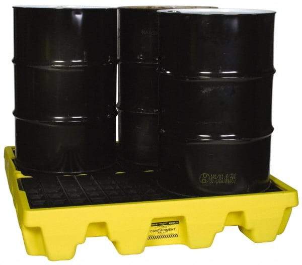 Eagle - 66 Gal Sump, 8,000 Lb Capacity, 4 Drum, Polyethylene Spill Deck or Pallet - 51-1/2" Long x 51-1/2" Wide x 8" High, Yellow, Liftable Fork, Drain Included, Low Profile, Vertical, 2 x 2 Drum Configuration - Best Tool & Supply