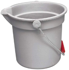 Rubbermaid - 14 Qt, 11-1/4" High, Plastic Round Gray Single Pail with Pour Spout - Handle Included, 12" Top Diam - Best Tool & Supply