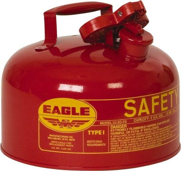 Eagle - 2 Gal Galvanized Steel Type I Safety Can - 9-1/2" High x 11-1/4" Diam, Red with Yellow - Best Tool & Supply