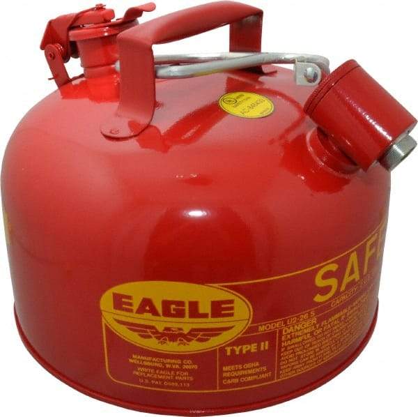 Eagle - 2 Gal Galvanized Steel Type II Safety Can - 9-1/2" High x 11-1/4" Diam, Red with Yellow - Best Tool & Supply