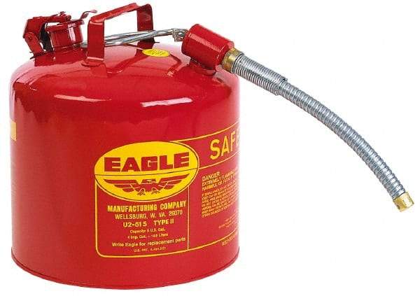 Eagle - 5 Gal Galvanized Steel Type II Safety Can - 13-1/2" High x 12-1/2" Diam, Red with Yellow - Best Tool & Supply