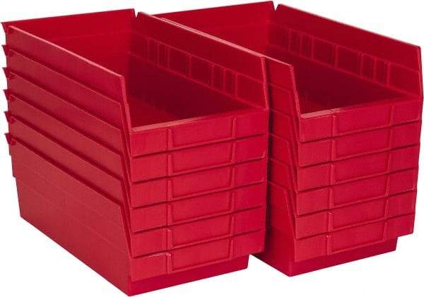 Akro-Mils - 11-5/8" Deep, Red Hopper Shelf Bin - 4" High x 6-5/8" Wide x 11-5/8" Long - Best Tool & Supply