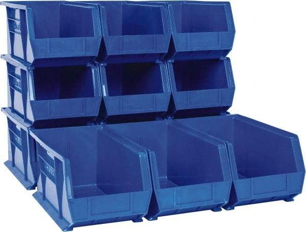 Akro-Mils - 60 Lb. Load Capacity, 14-3/4" Deep, Blue Polymer Hopper Stacking Bin - 7" High x 8-1/4" Wide x 14-3/4" Long - Best Tool & Supply