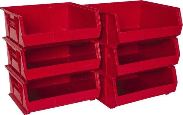 Akro-Mils - 75 Lb. Load Capacity, 14-3/4" Deep, Red Polymer Hopper Stacking Bin - 7" High x 16-1/2" Wide x 14-3/4" Long - Best Tool & Supply