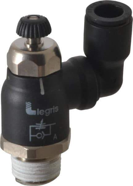 Legris - 3/8" Tube OD x 3/8" Male NPT Compact Swivel Outlet Flow Control Regulator - 0 to 145 psi & Nylon Material - Best Tool & Supply