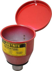 Justrite - 4-1/2" High x 4-1/2" Diam, Galvanized Steel, Manual Closing Pail Funnel with Flame Arrester - 1" Arrester/Tube Length, 5 Gal Drum/Pail Capacity - Best Tool & Supply