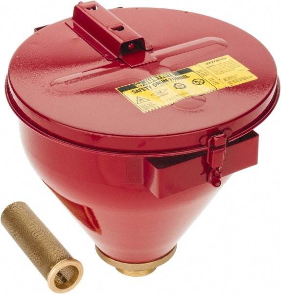 Justrite - 10" High x 10-3/4" Diam, Galvanized Steel, Self Closing Drum Funnel with Flame Arrester - 6" Arrester/Tube Length, 30 to 50 Gal Drum/Pail Capacity - Best Tool & Supply