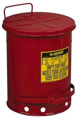 Justrite - 10 Gallon Capacity, Galvanized Steel Disposal Can - 13-15/16 Inch Wide/Diameter x 18-1/4 Inch High, Red, Foot Operated, Approved FM and UL - Best Tool & Supply