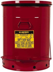 Justrite - 21 Gallon Capacity, Galvanized Steel Disposal Can - 18-3/8 Inch Wide/Diameter x 23-7/16 Inch High, Red, Foot Operated, Approved FM and UL - Best Tool & Supply