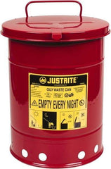 Justrite - 6 Gallon Capacity, Galvanized Steel Disposal Can - 11-7/8 Inch Wide/Diameter x 15-7/8 Inch High, Red, Hand Operated, Approved FM and UL - Best Tool & Supply